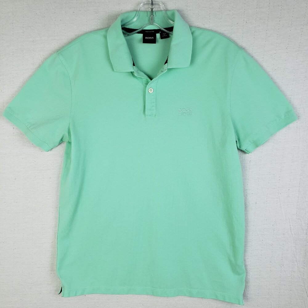 HUGO BOSS Pallas Polo Shirt Pima Cotton in Mint Green Short Sleeve size S Preppy